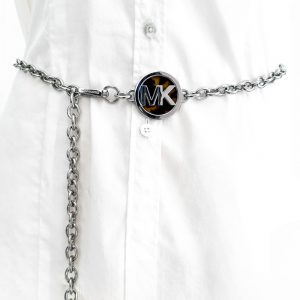 Michael Kors | חגורת שרשרת כסופה אבזם מנומר מייקל קורס
