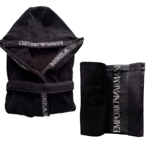 Emporio Armani | מארז יוקרתי חלוק ומגבת שחור אימפוריו ארמני