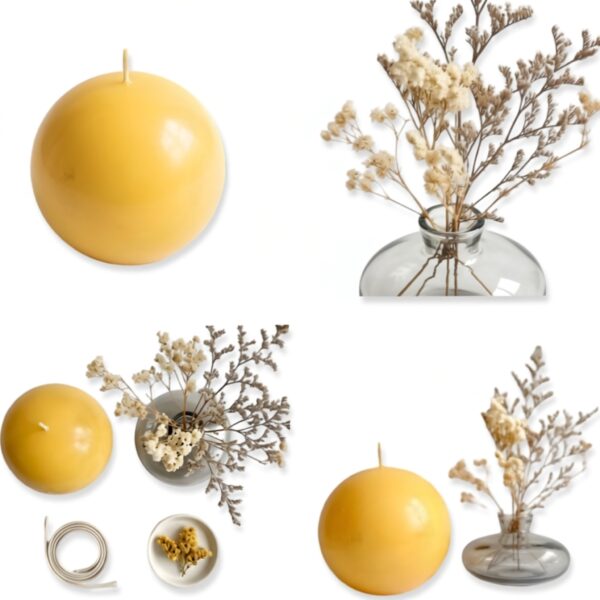 Ronari Home-מארז מעוצב נר כדור צהוב גדול ואגרטל