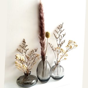 Housedeco-מארז שלושה אגרטלים מעוצבים בפרחים צבע אפור