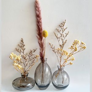 Housedeco-מארז שלושה אגרטלים מעוצבים בפרחים צבע אפור