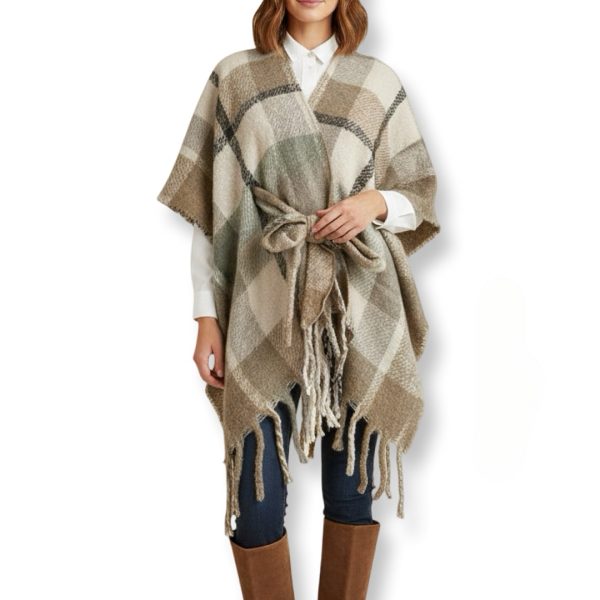 Vince Camuto | שכמיית פונצ'ו בז׳ משבצות וינס קמוטו