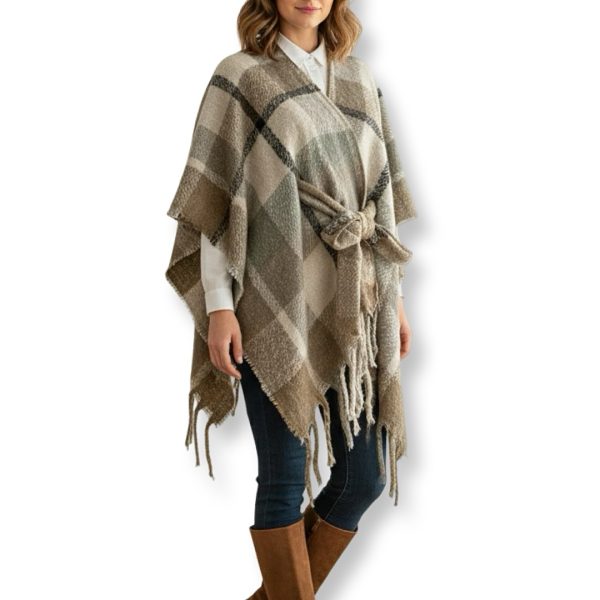 Vince Camuto | שכמיית פונצ'ו בז׳ משבצות וינס קמוטו