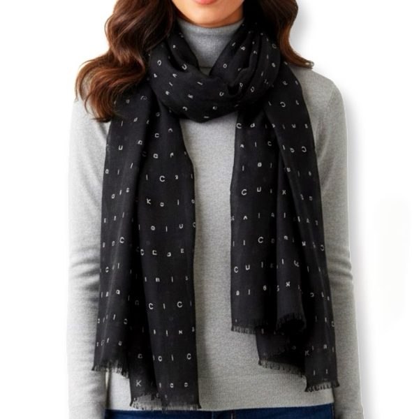 Calvin Klein | צעיף אופנתי שחור לוגו קלוין קליין