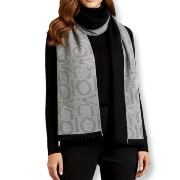 Calvin Klein | צעיף אופנתי אפור/שחור לוגו קלוין קליין