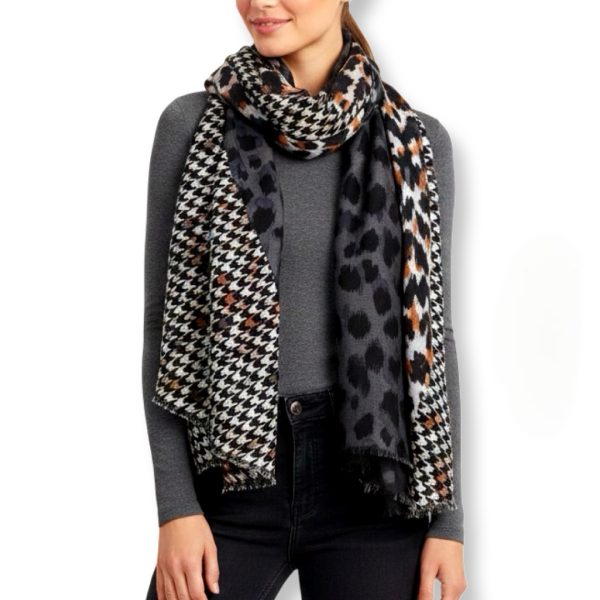 Vande | צעיף מנומר-פפיטה גדול שחור חום אפור וונדה