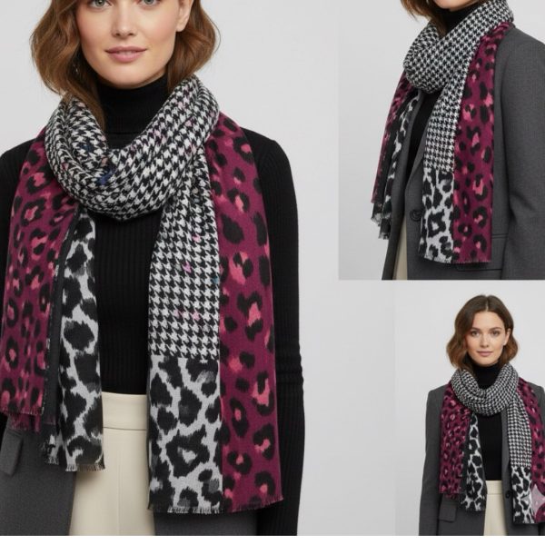 Vande | צעיף מנומר-פפיטה גדול שחור סגול אפור וונדה