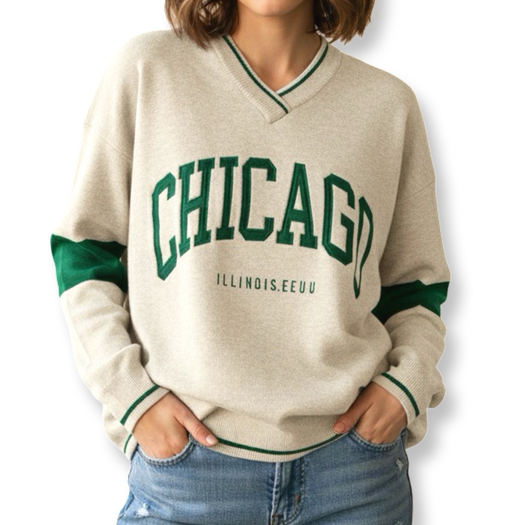 J-Clair | סוודר אוברסייז אופנתי שיקגו צבע אופוויט-ירוק ג׳וקלייר