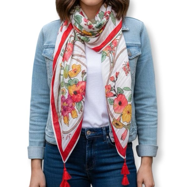 Ronari | צעיף פונפונים אדומים פלר