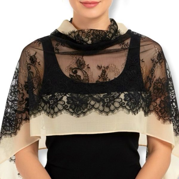 Ronari Scarf | צעיף לייס לערב אוף וויט-שחור