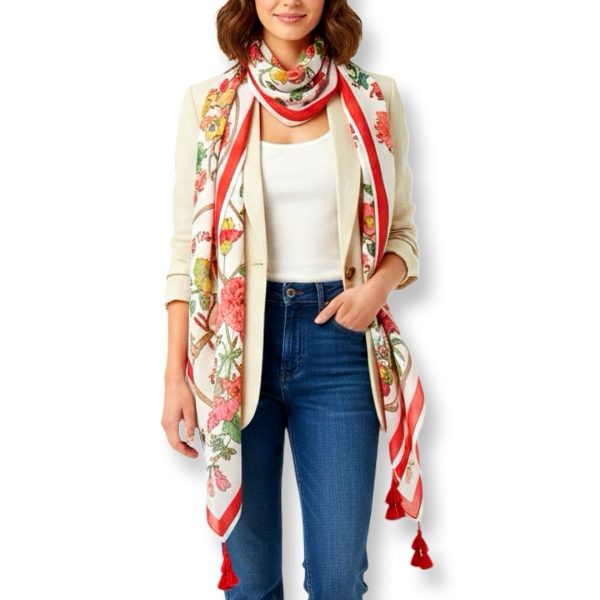 Ronari | צעיף פונפונים אדומים פלר