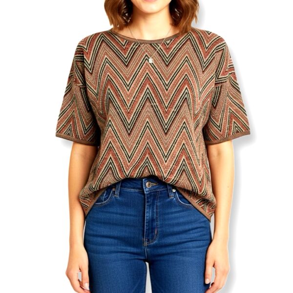 Missoni | חולצת סריג מנצנצת בטקסטורת זיג-זג גולדבראון מיסוני