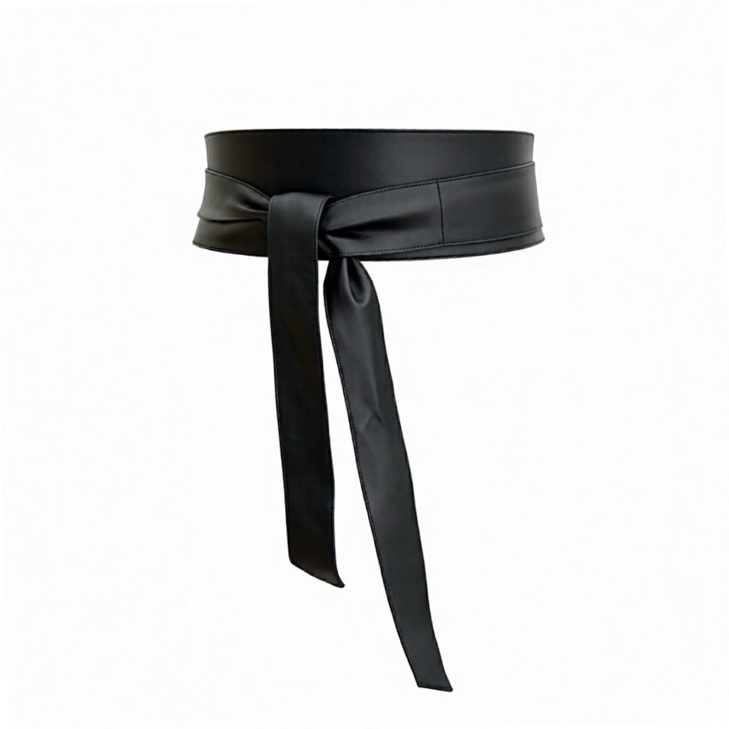 LeaLab | חגורת קשירה עור רחבה צבע שחור ליאלב