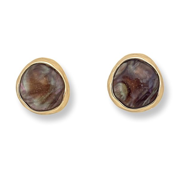 Charm -עגילי קמיע אסימטרי זהב פרל חום צ'ארם