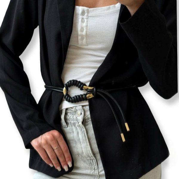 LeaLab | חגורת קשירה מעוצבת ואלגנטית עם אבזם זהב צבע שחור ליאלב