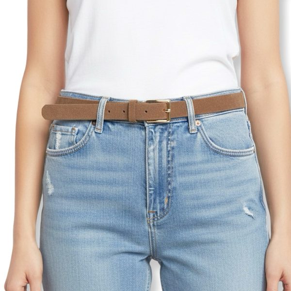 LeaLab | חגורת עור הפוך קלאסית עם אבזם מוזהב צבע טאופ ליאלב