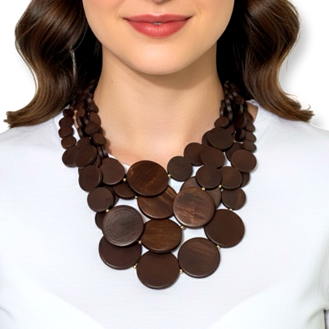 Charm -שרשרת מעגלי עץ צבע חום צ'ארם