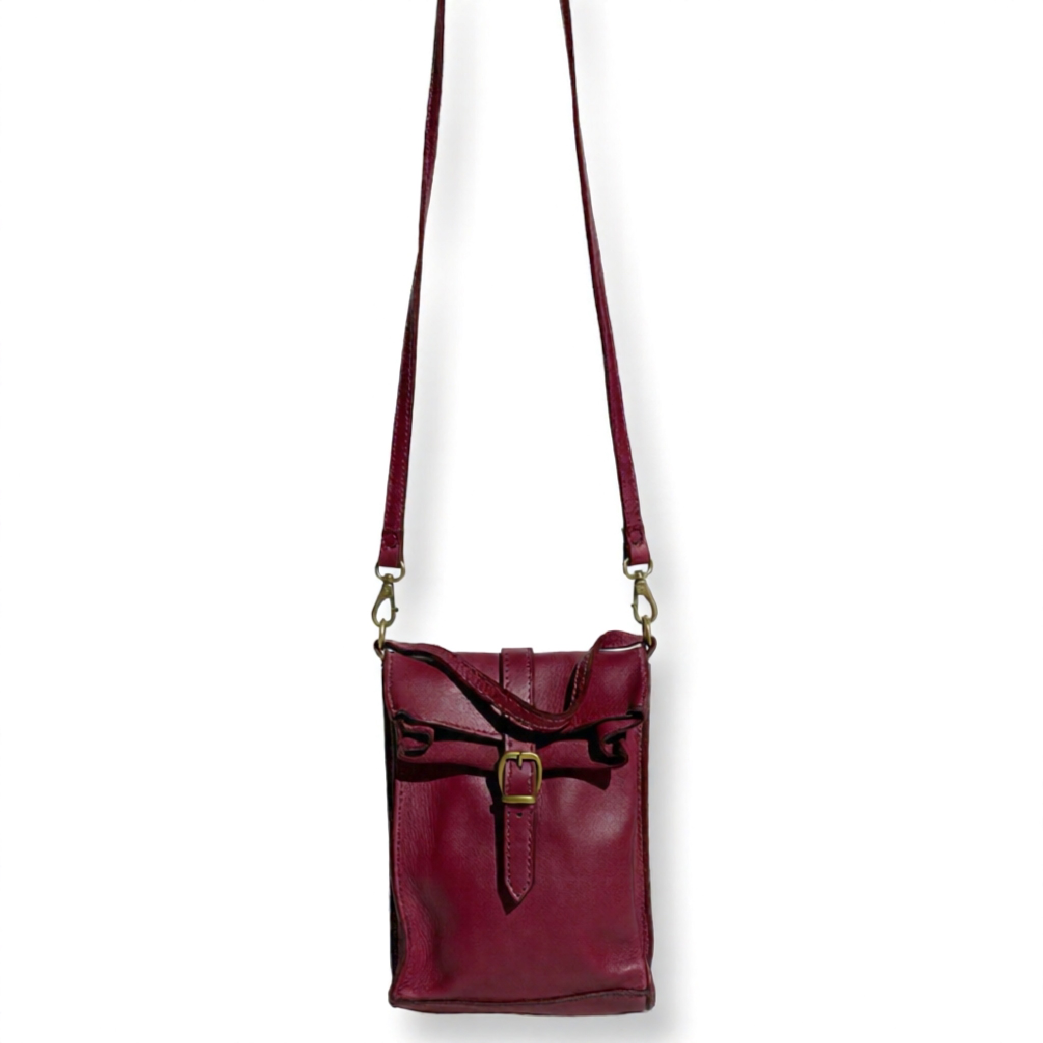 LeaLab | תיק צד מיני-וינטג מעור טבעי עם אבזם צבע בורדו ליאלב