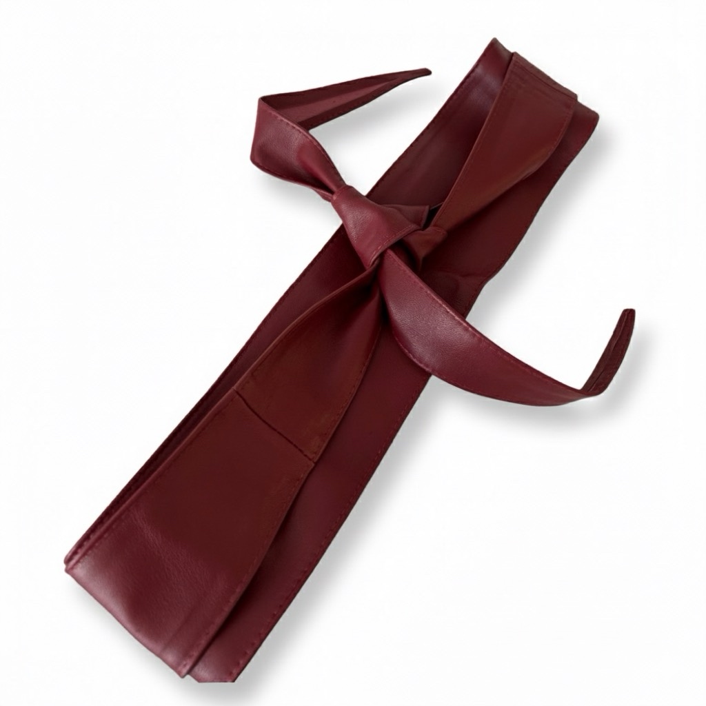 LeaLab | חגורת קשירה עור רחבה צבע בורדו ליאלב