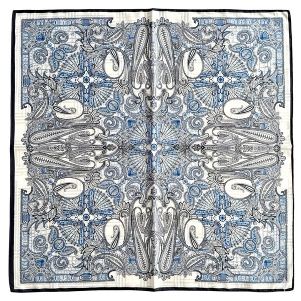 Seta | צעיף משי דו-צדדי פייזלי ומשבצות כחול סטה