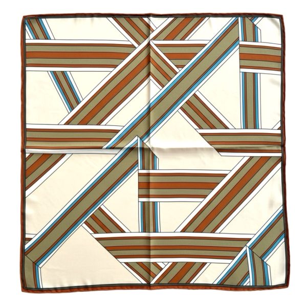 Seta | צעיף משי דו-צדד גיאומטרי צבעוני בז׳-חום סטה