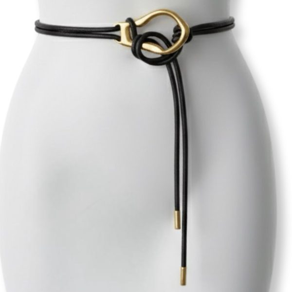 LeaLab | חגורת קשירה מעוצבת ואלגנטית עם אבזם זהב צבע שחור ליאלב