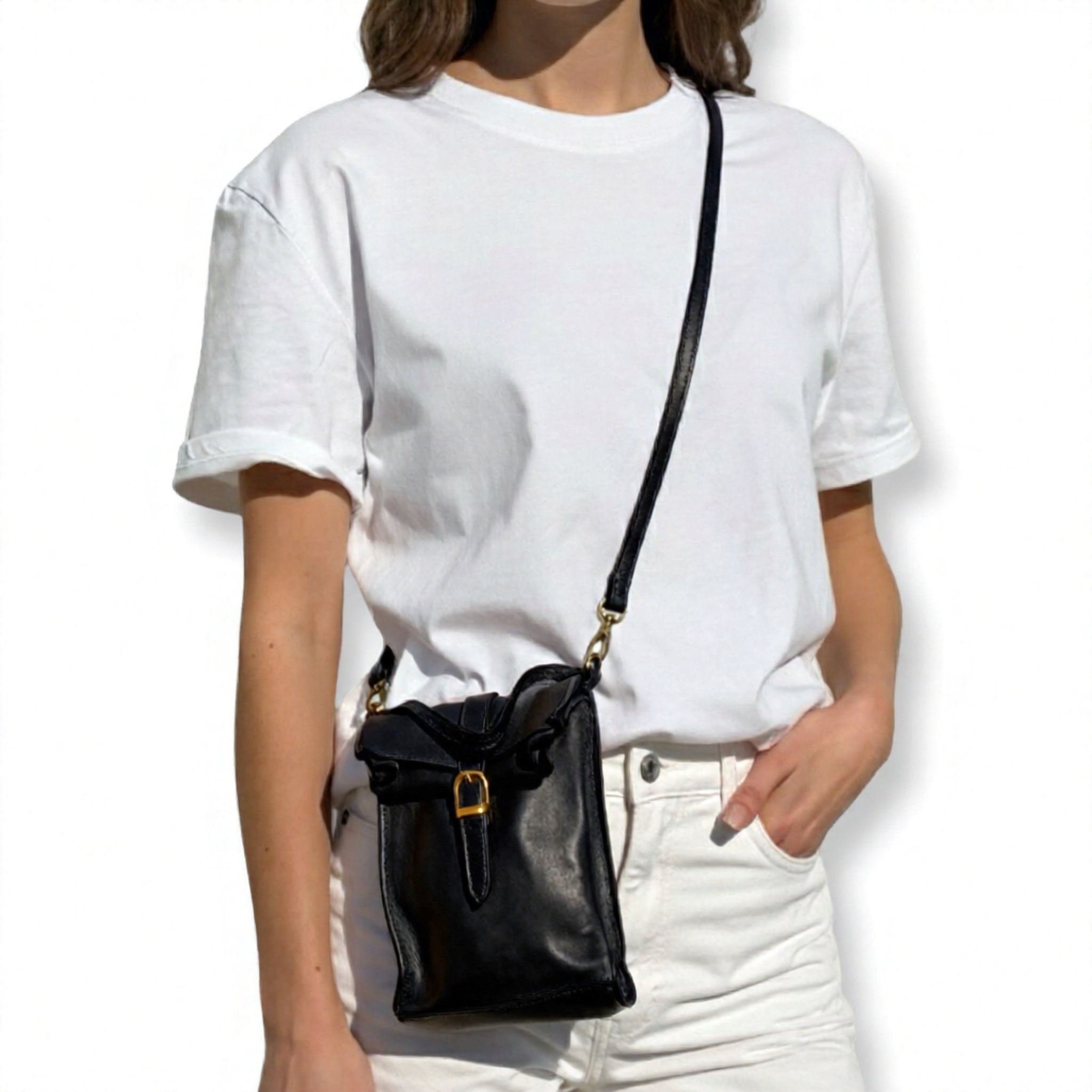 תיק צד מיני-וינטג מעור טבעי עם אבזם צבע שחור ליאלב – תמונה 3