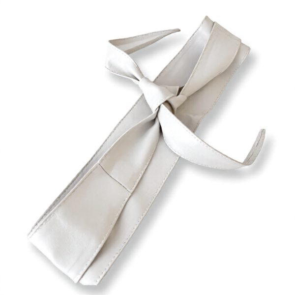 LeaLab | חגורת קשירה עור רחבה צבע לבן ליאלב