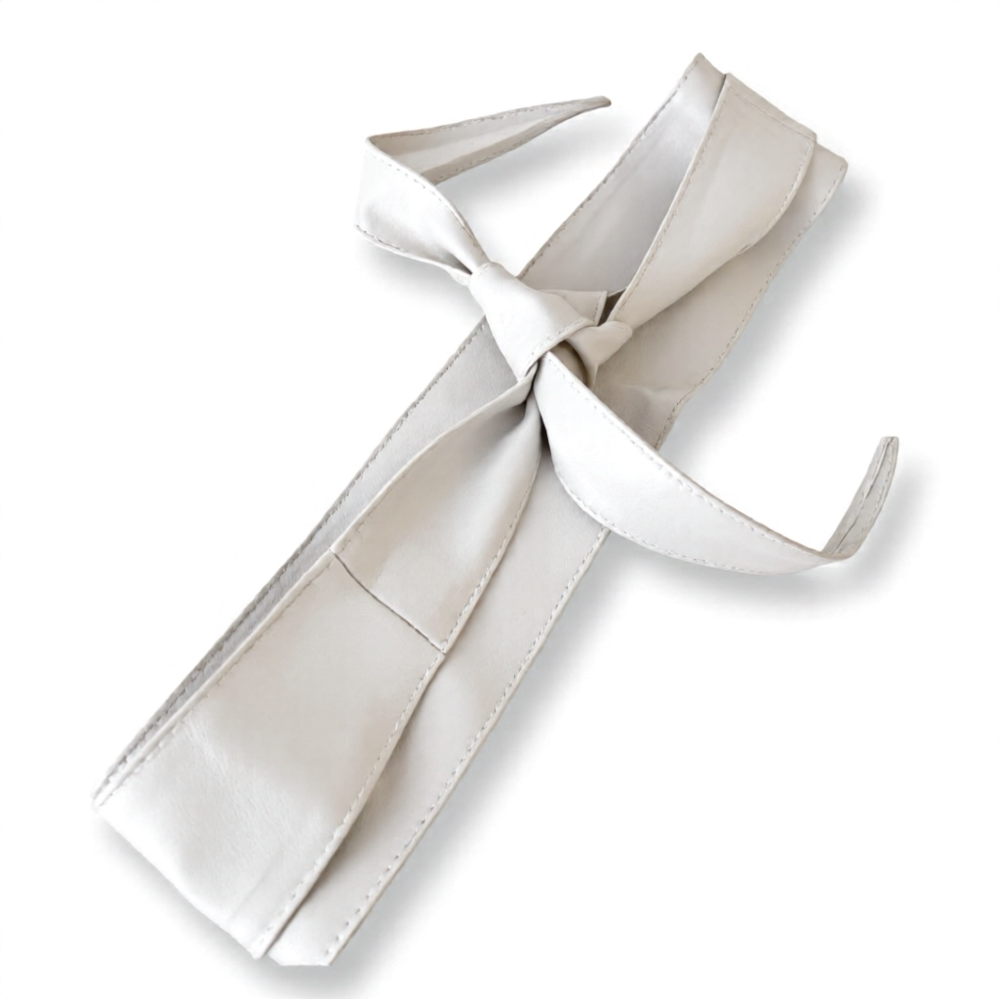 LeaLab | חגורת קשירה עור רחבה צבע לבן ליאלב