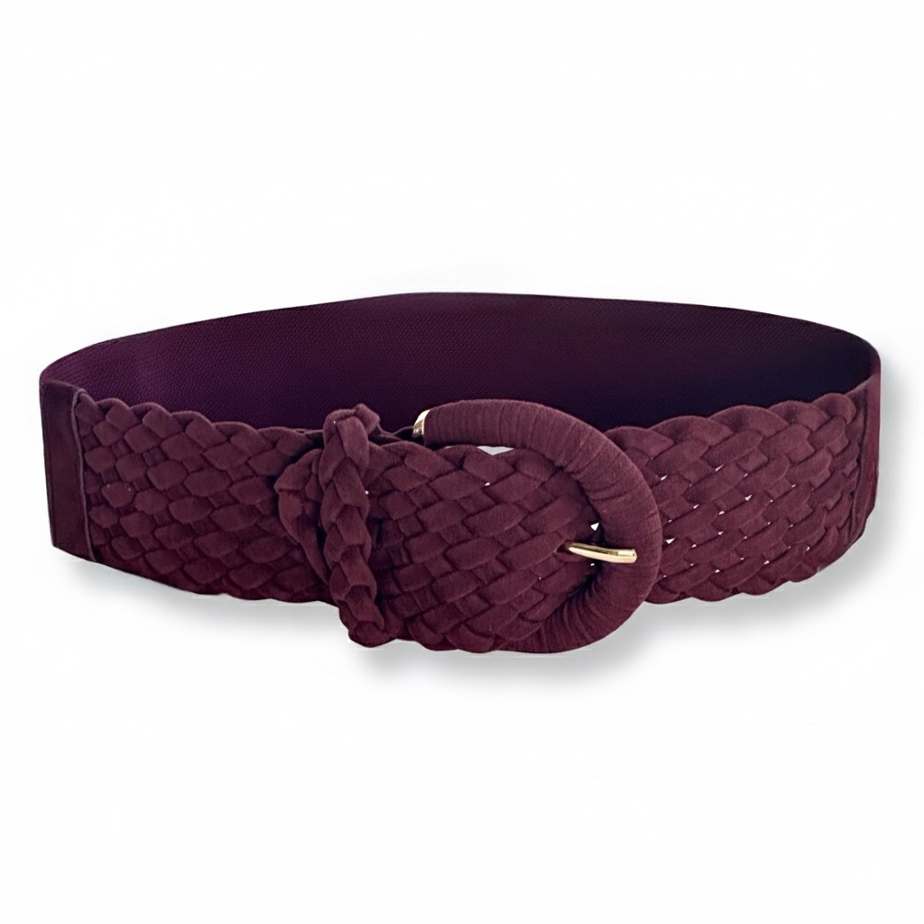 LeaLab | חגורה קלועה רחבה נמתחת צבע בורדו ליאלב