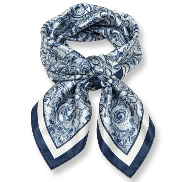 Seta | צעיף משי דו-צדדי פייזלי ומשבצות כחול סטה