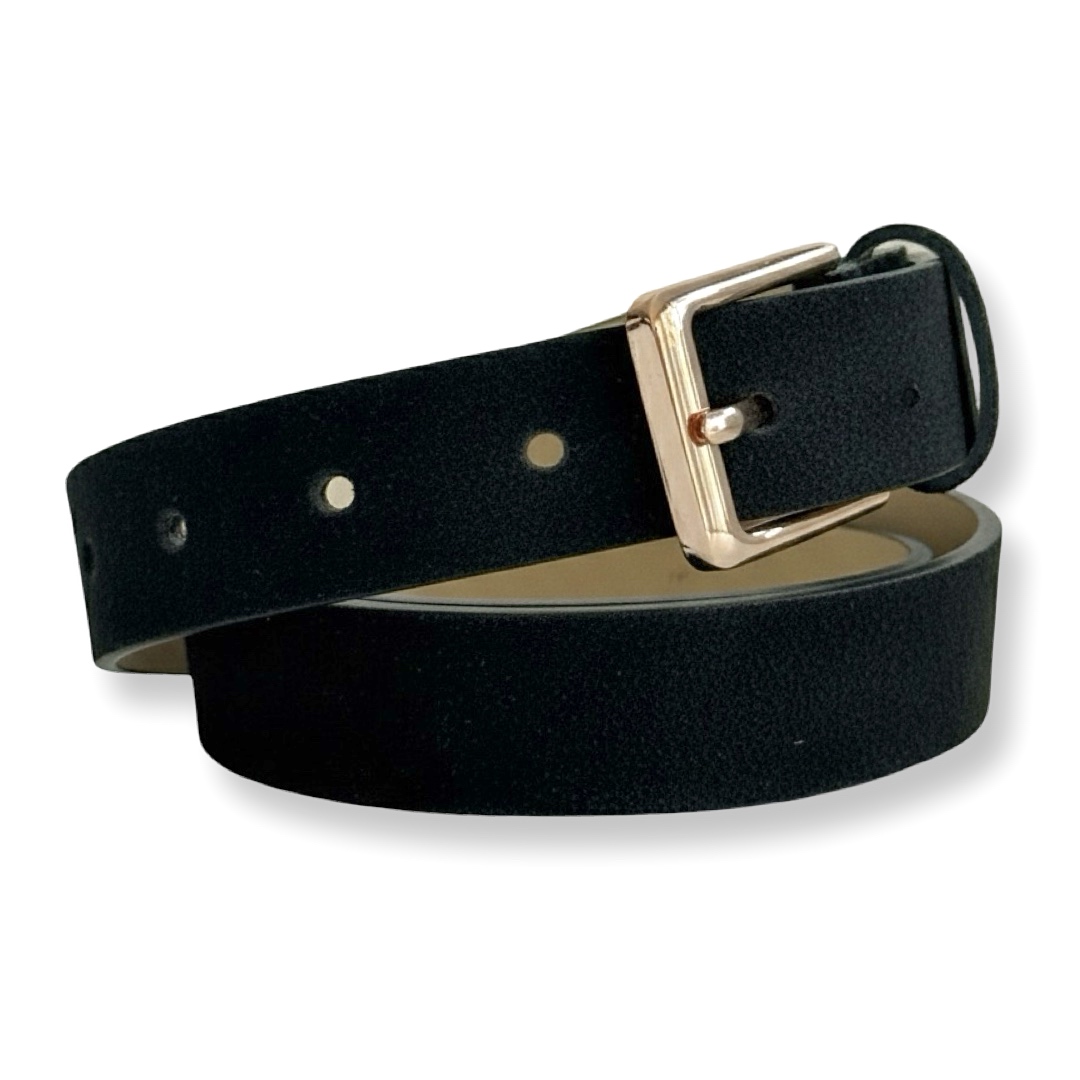 LeaLab | חגורת עור הפוך קלאסית עם אבזם מוזהב צבע שחור ליאלב