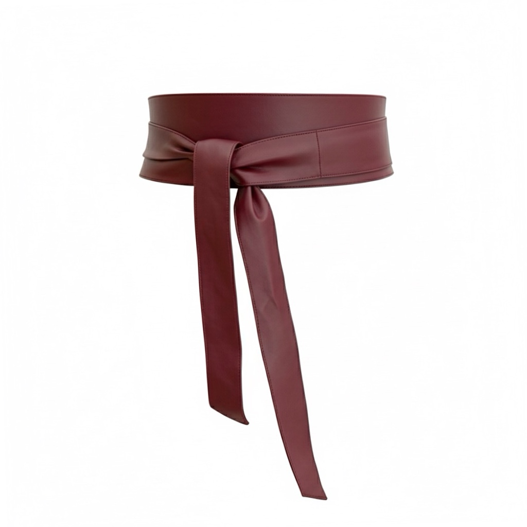 LeaLab | חגורת קשירה עור רחבה צבע בורדו ליאלב