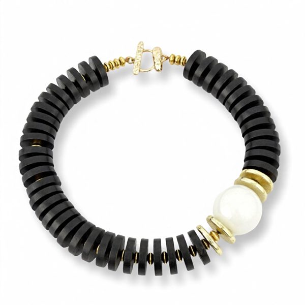 Charm -שרשרת עץ ופנינה נואר קלאסיק צבע שחור צ'ארם