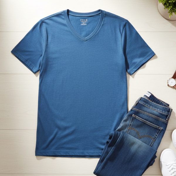 Vince | חולצה כותנה פימה כחולה וינס