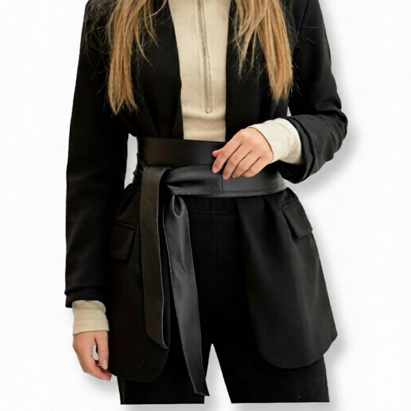 LeaLab | חגורת קשירה עור רחבה צבע שחור ליאלב