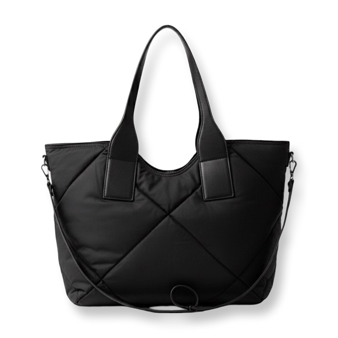 LeaLab | תיק כתף גדול פאפר מרופד מבד ניילון צבע שחור ליאלב