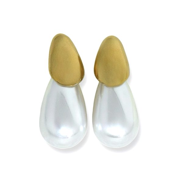 Joyas -עגילי טיפה מודרניים צבע זהב ופנינה ג'ויה