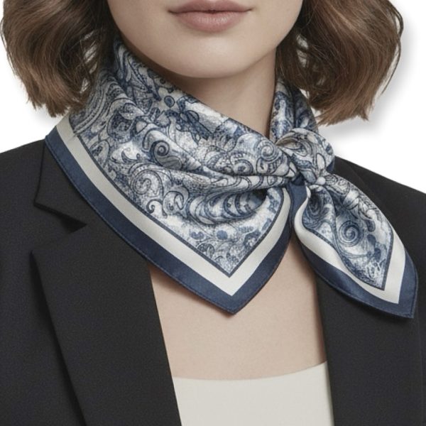 Seta | צעיף משי דו-צדדי פייזלי ומשבצות כחול סטה