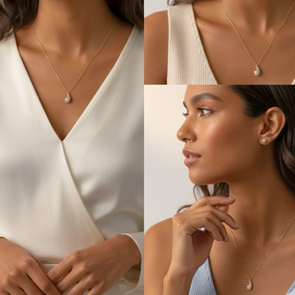 Charm -שרשרת טיפה משובצת זהב צ'ארם