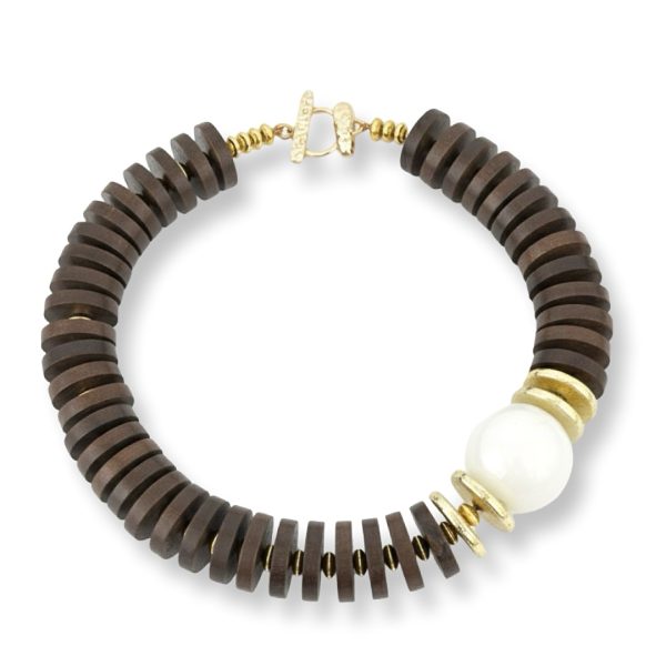 Charm -שרשרת עץ ופנינה נואר קלאסיק צבע חום צ'ארם