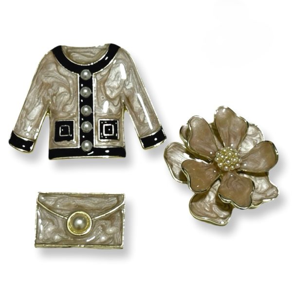 Charm -סט 3 סיכות 'שיק פריזאי' - ז'קט, תיק ומגנוליה צ'ארם