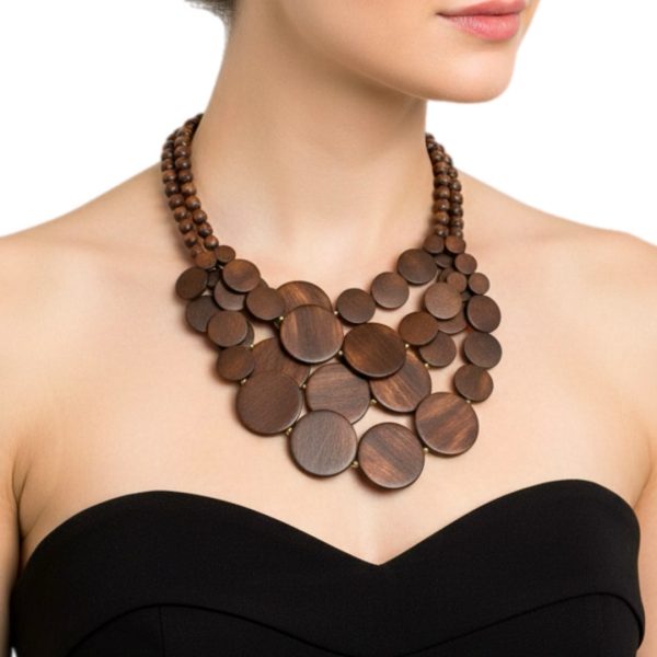 Charm -שרשרת מעגלי עץ צבע חום צ'ארם