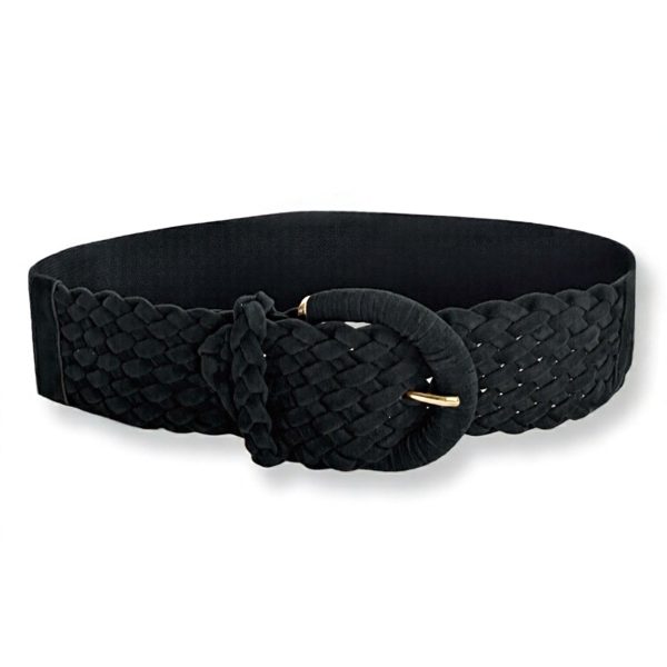 LeaLab | חגורה קלועה רחבה נמתחת צבע שחור ליאלב