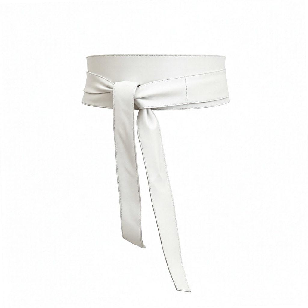 LeaLab | חגורת קשירה עור רחבה צבע לבן ליאלב