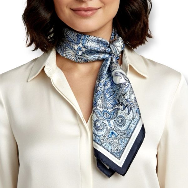 Seta | צעיף משי דו-צדדי פייזלי ומשבצות כחול סטה