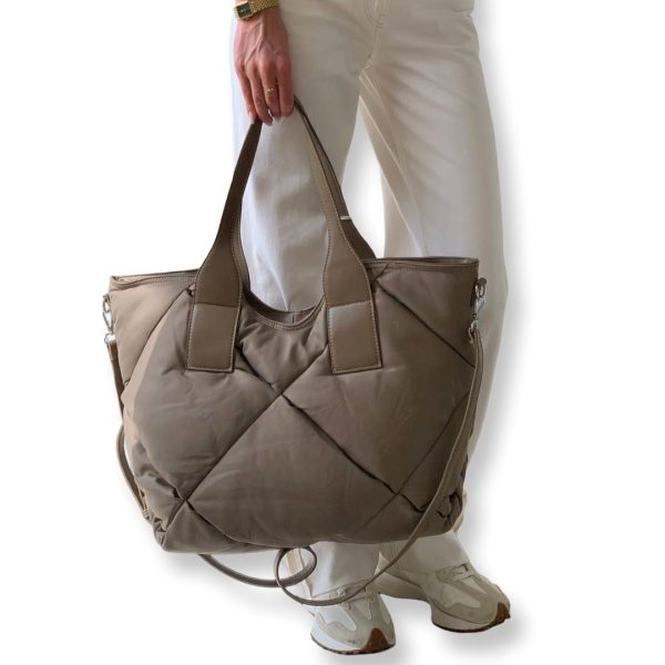 LeaLab | תיק כתף גדול פאפר מרופד מבד ניילון צבע טאופ ליאלב