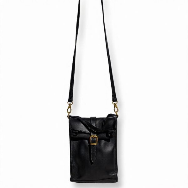 LeaLab | תיק צד מיני-וינטג מעור טבעי עם אבזם צבע שחור ליאלב