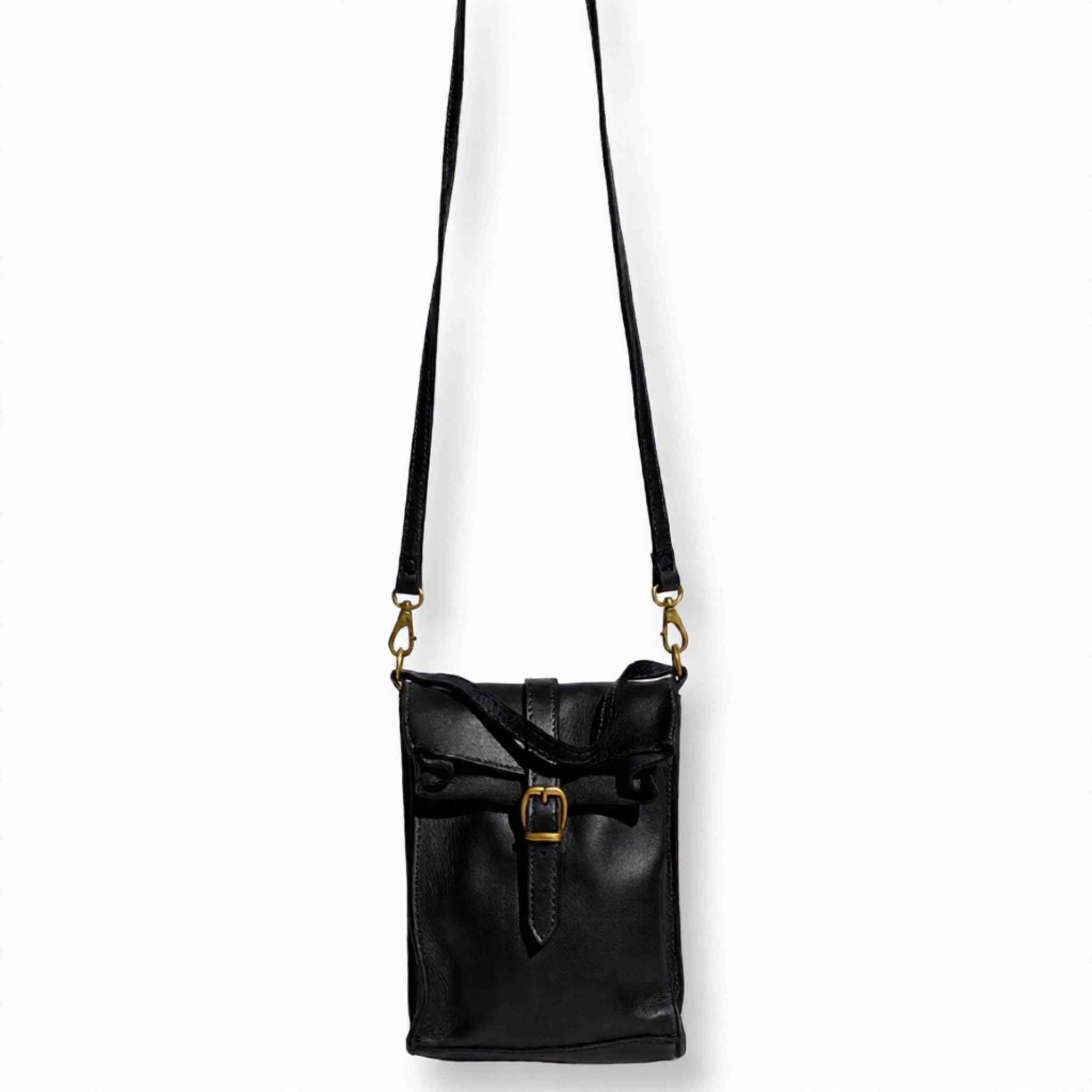 LeaLab | תיק צד מיני-וינטג מעור טבעי עם אבזם צבע שחור ליאלב