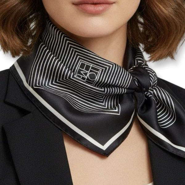 Seta | צעיף משי אבסטרקט שחור עם מסגרת אופוויט סטה